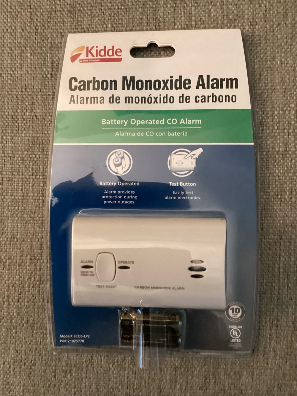 New Kidde Carbon Monoxide Alarm Battery Operated Model 9CO5-LP2